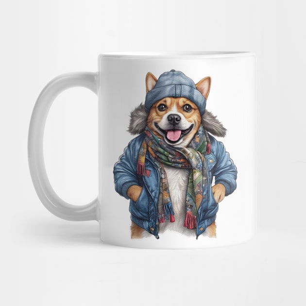 Corgi dog wearing a leather jacket and hat by JnS Merch Store